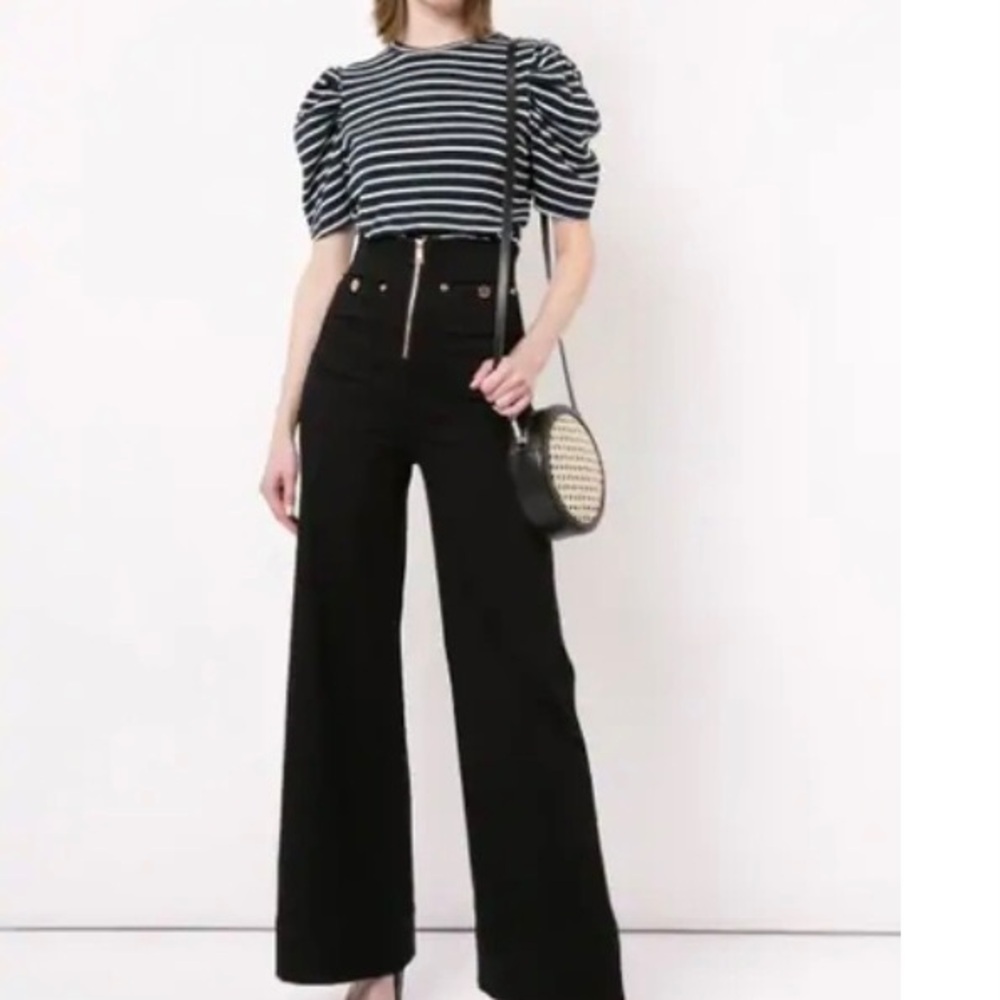 ALICE MCCALL Space Is The Place Stripe Puff Sleeve Tee Ink Navy Blue Retro